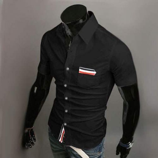 Chemise Homme manches courtes Men Elegance Bande rayee Fitted Noir